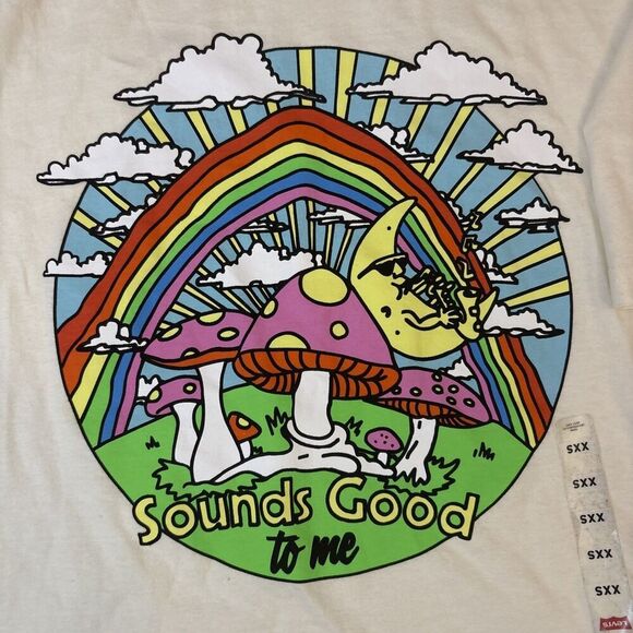 Levis Graphic T Shirt Extra Extra Small XXS Mushrooms Rainbow Hippie NEW NWT - Picture 6 of 9
